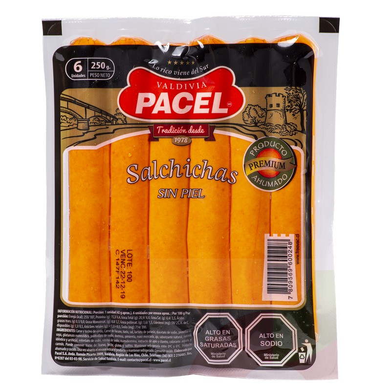 Salchichas sin piel 250g Pacel